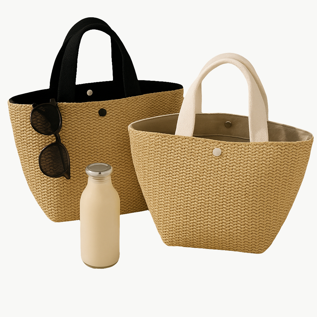 Woven Grass Straw Tote Bag - Beach Bucket Style