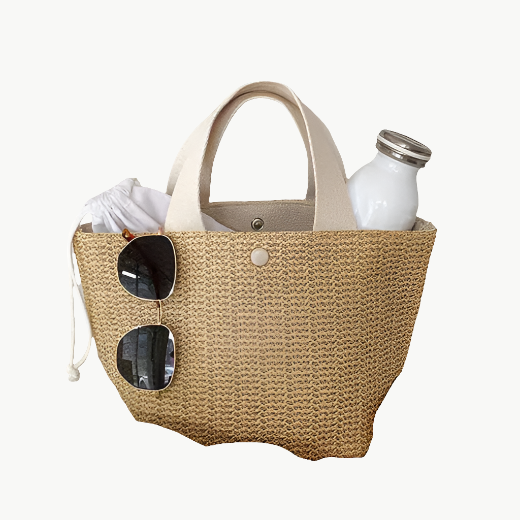 Woven Grass Straw Tote Bag - Beach Bucket Style