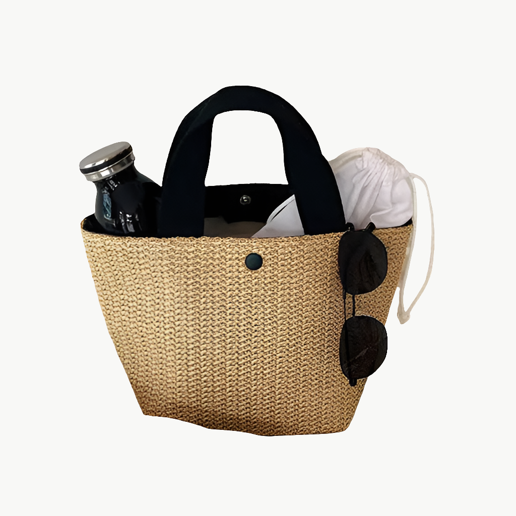 Woven Grass Straw Tote Bag - Beach Bucket Style
