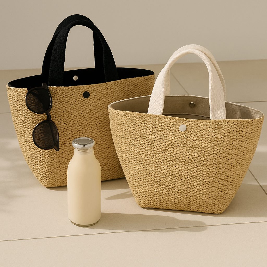 Woven Grass Straw Tote Bag - Beach Bucket Style